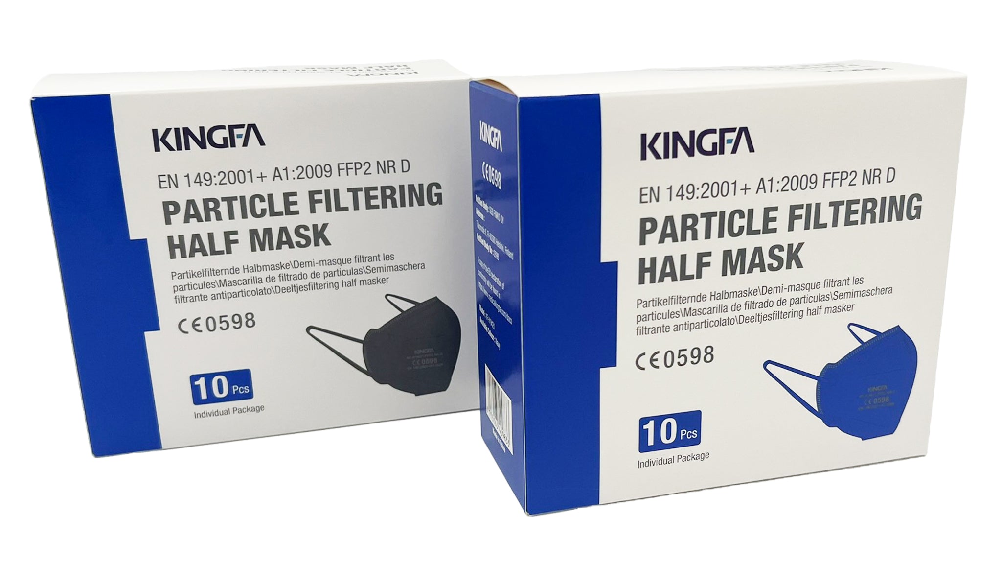 Kingfa FFP2 Masken einzeln eingeschweißt (10 Masken je Box) - blau/schwarz