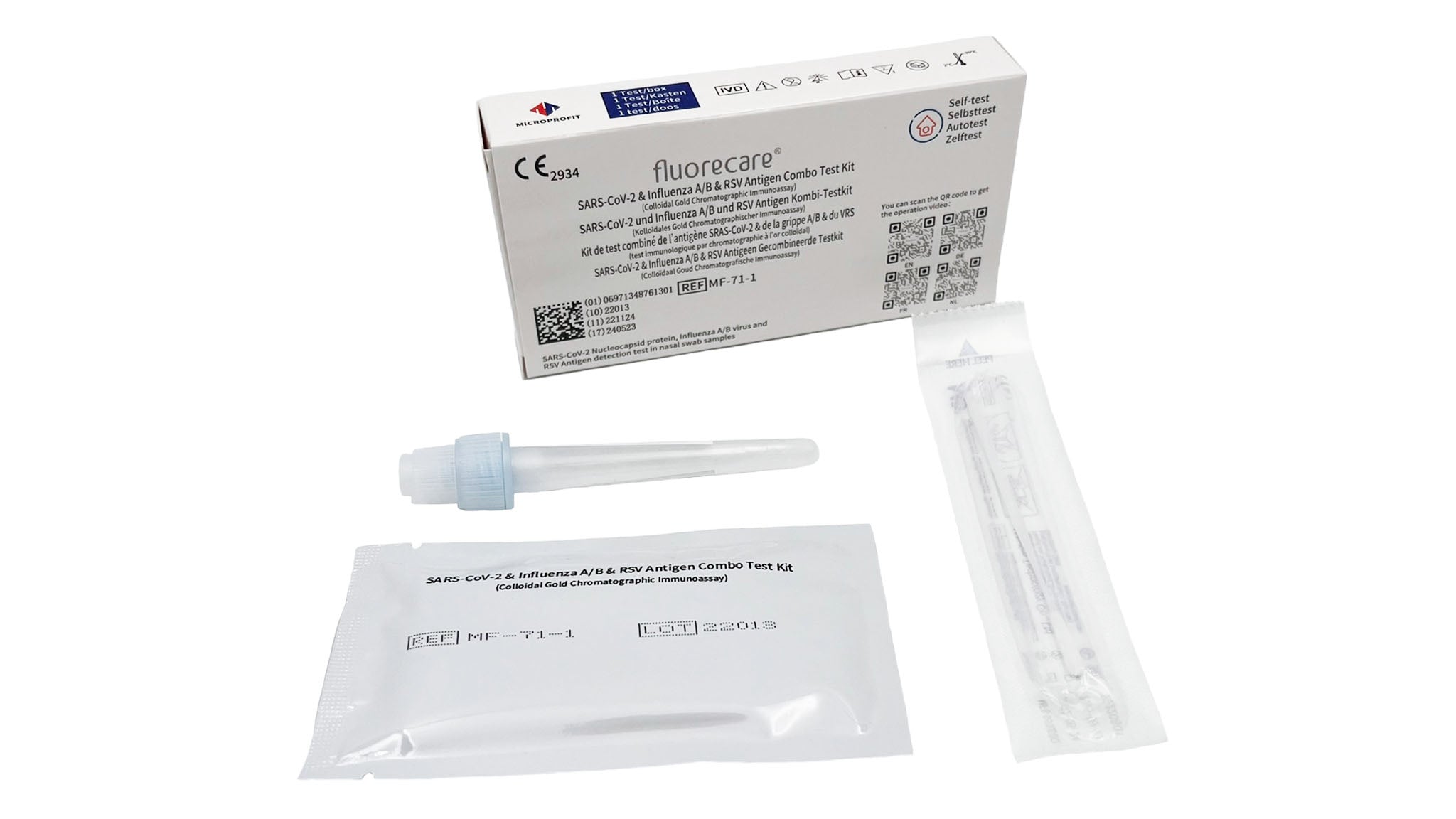 Fluorecare SARS-CoV-2, Influenza A+B & RSV Antigen Combo Test einzeln verpackt