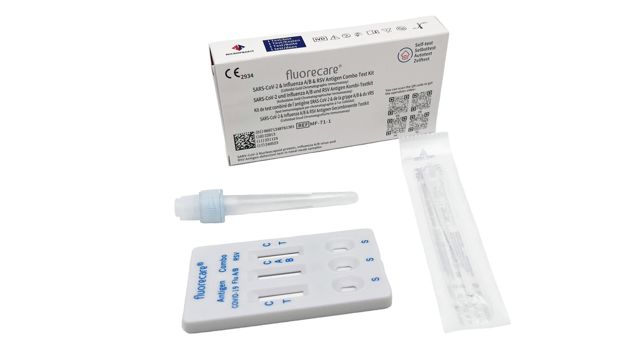 Fluorecare SARS-CoV-2, Influenza A+B & RSV Antigen Combo Test einzeln verpackt