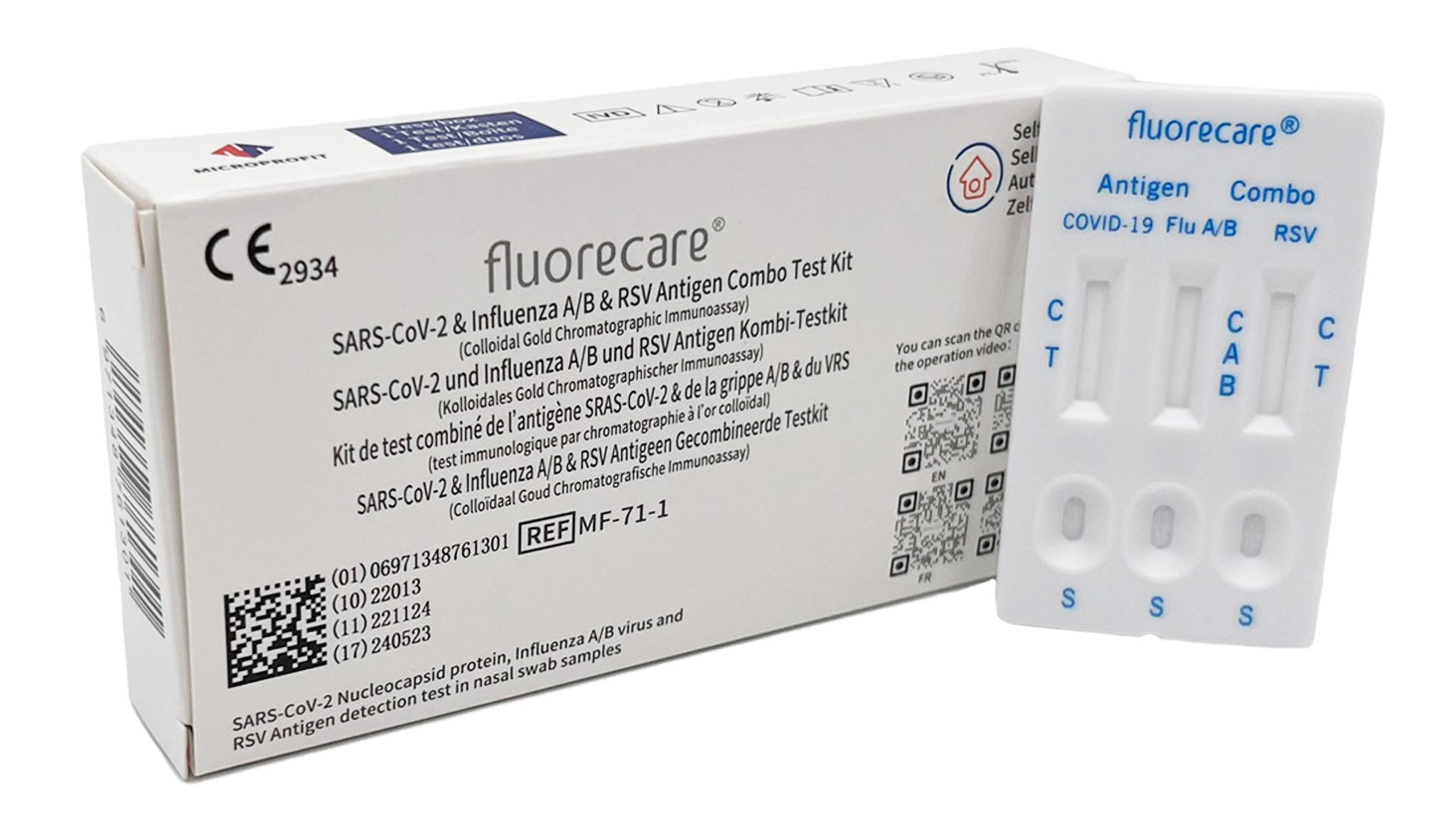 Fluorecare SARS-CoV-2, Influenza A+B & RSV Antigen Combo Test einzeln verpackt