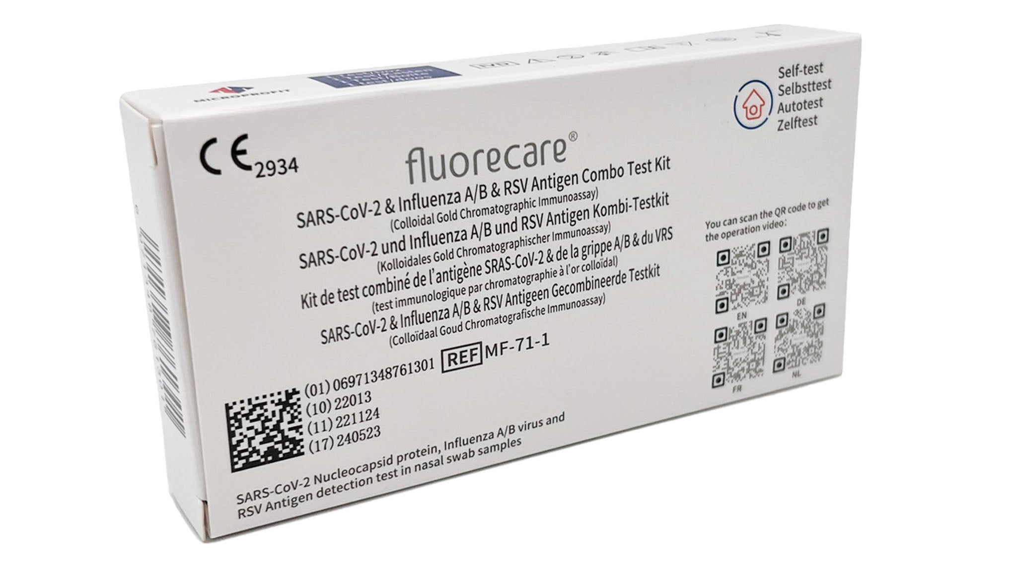 Fluorecare SARS-CoV-2, Influenza A+B & RSV Antigen Combo Test einzeln verpackt