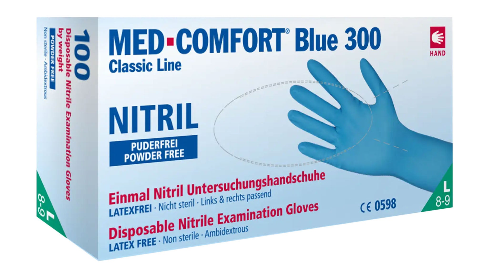 Lange Nitrilhandschuhe, blau, puderfrei, dünne Ausführung VE=10 Boxen à 100 Stück