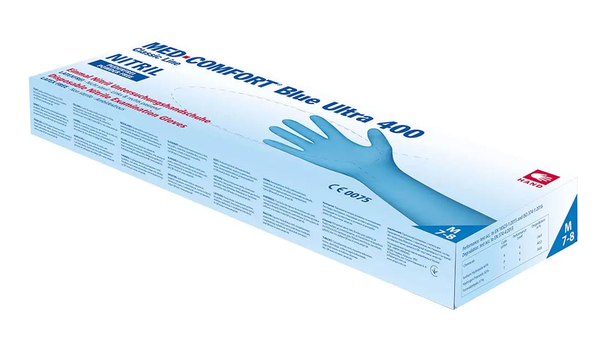 Extra lange Nitrilhandschuhe, blau, puderfrei, mittlere Materialstärke,   VE=20 Boxen à 50 Stück