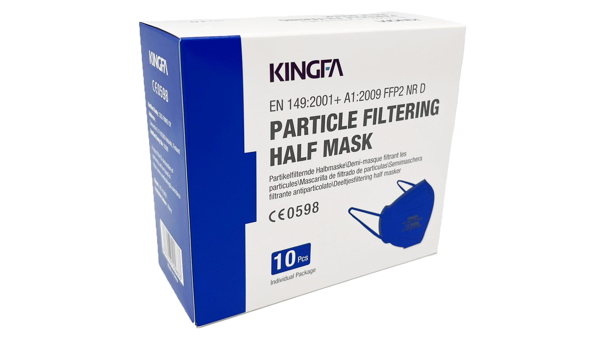Kingfa FFP2 Masken einzeln eingeschweißt (10 Masken je Box) - blau