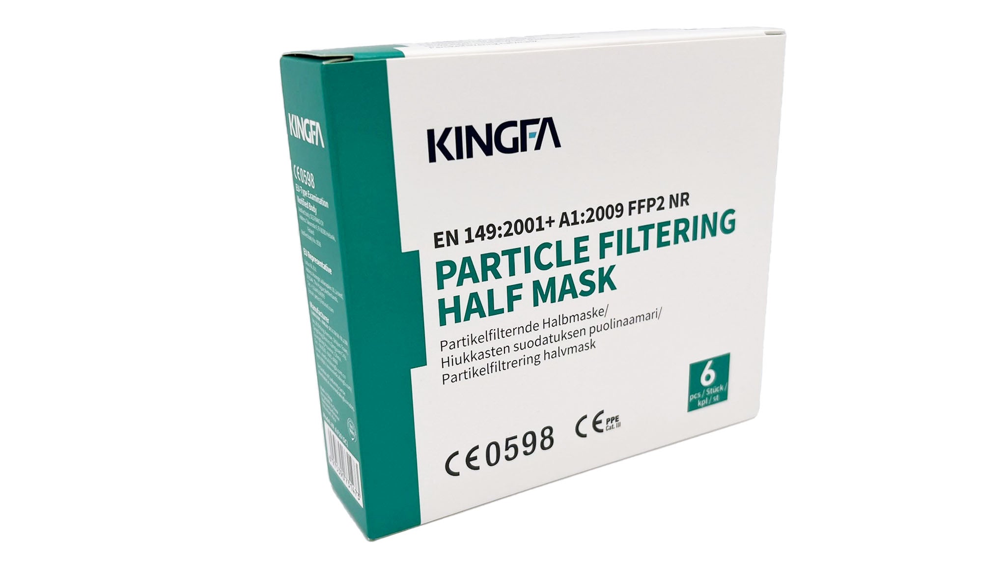 Kingfa FFP2 Masken einzeln eingeschweißt (6 Masken je Box) - weiß/schwarz